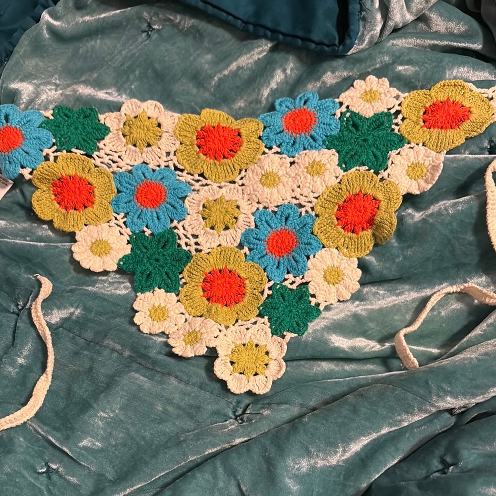 Handmade Floral Crochet Triangle Scarf